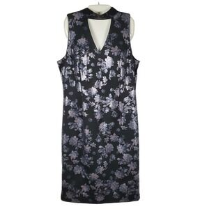 SLNY Women Floral Metallic Jacquard Dress Sz 14 Gothiccore Dark Romance Y2k Glam
